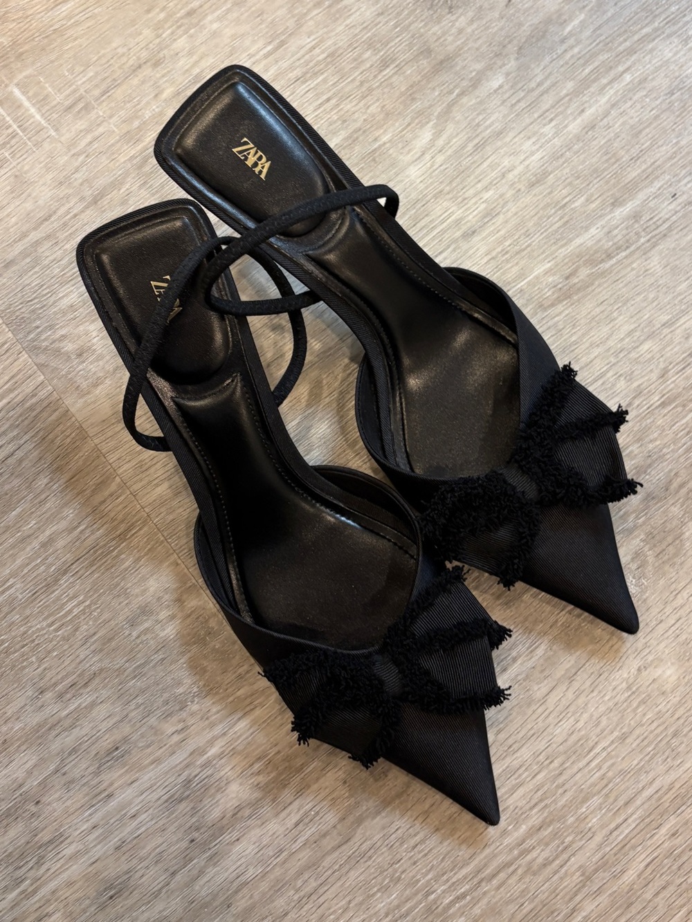 ZARA Black Pointed Bow Strap Heels
